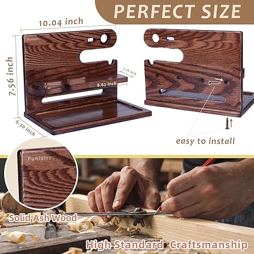 Miniatura 5 de Funistree Regalos de Navidad para papá e hijo, estación de acoplamiento de madera de fresno, organizador de mesita de noche, regalos de cumpleaños