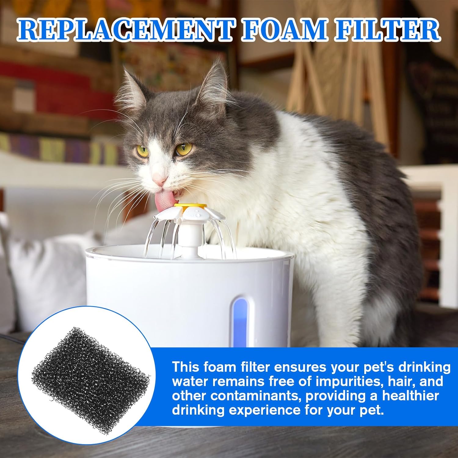 30 Pack Cat Water Fountain Filters Sponge Replacement Pet Fountain Pre-Filter Black Square Foam Sponges for 84oz/2.5L Cat Water Fountains - Image 6