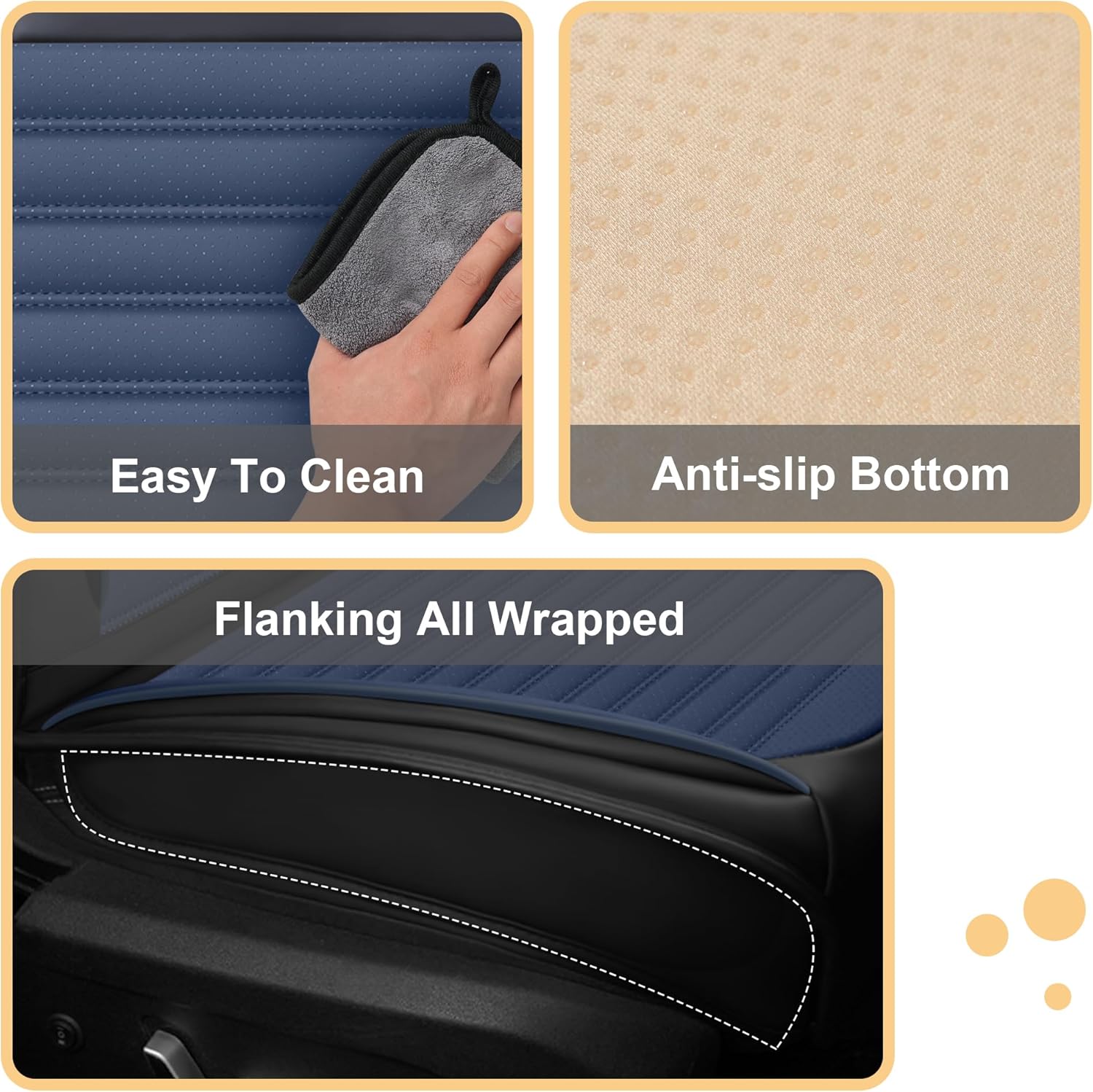 Car Seat Cover for Audi A6 2000-2024 Full Coverage Nappa Leather Car Seat Protector, Fashion Anti-Slip Waterproof Breathable Easy to Install, Auto Interior Accessories(Full Set,Black&Blue)
