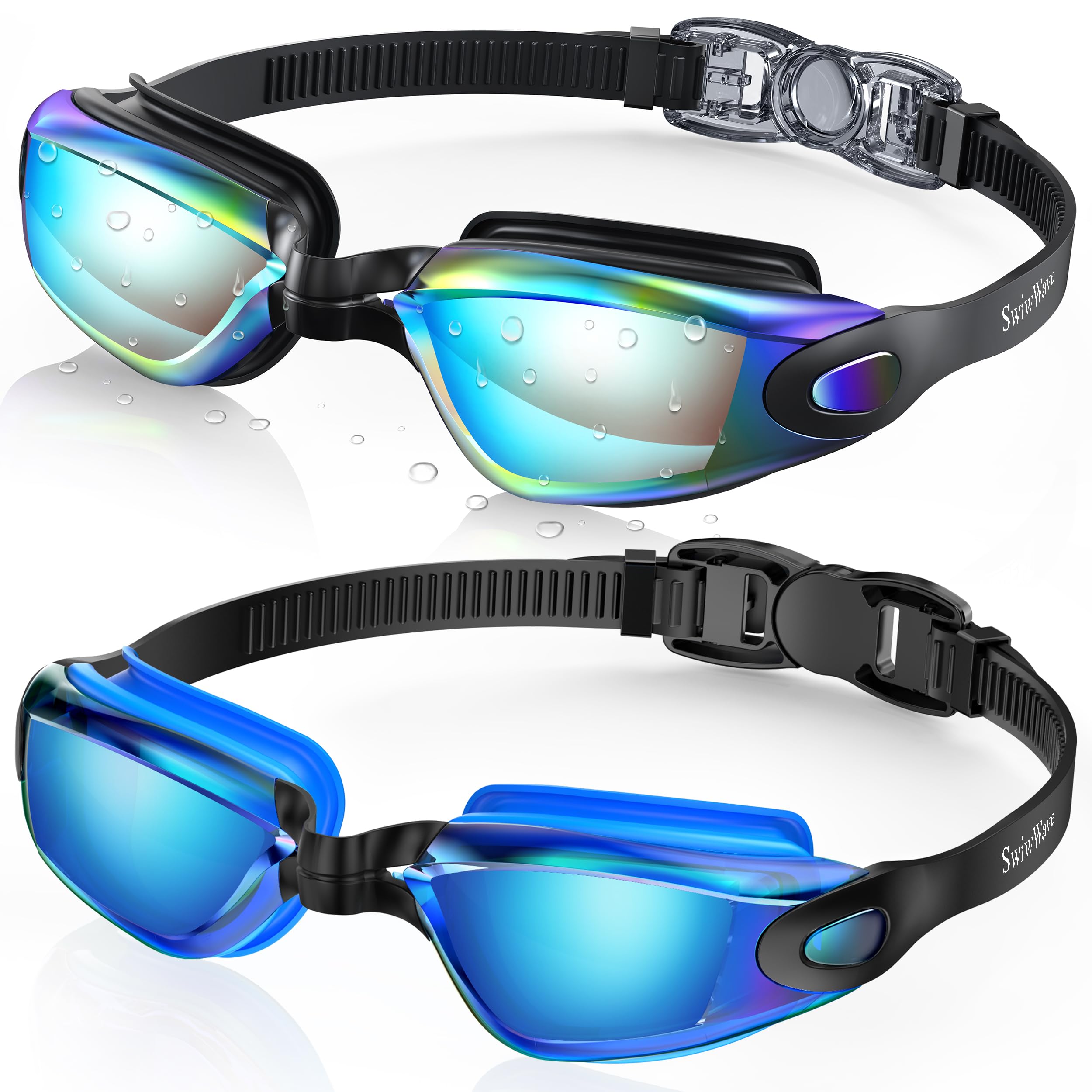 SwiwWave Swim Goggles 2 Pack for Adult Youth, No Leaking with Storage Case