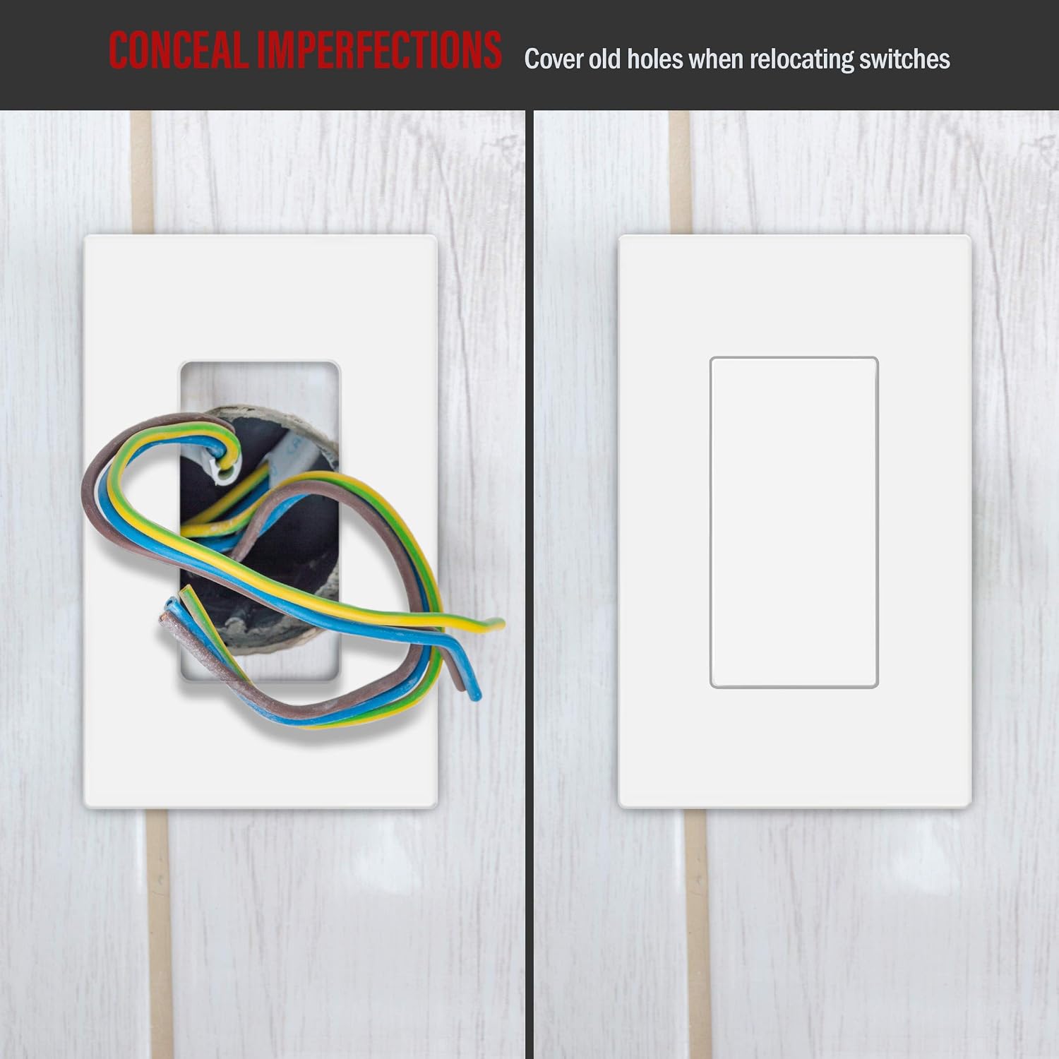 ENERLITES Blank Adapter Insert, 6001-W-10PCS, White, 10 Count & SI8832-W-STICKER Screwless Decorator Wall Plates Child Safe Outlet Covers, Size 2-Gang 4.68" H x 4.73” L, SI8832-W, Glossy, White