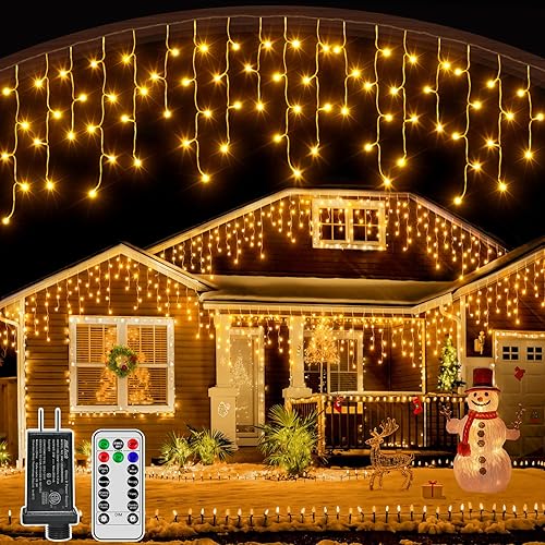 Luces de carámbano para exteriores, 216 LED de 24 pies, luz de Navidad impermeable para exteriores con 8 modos y temporizador, luces de carámbano de