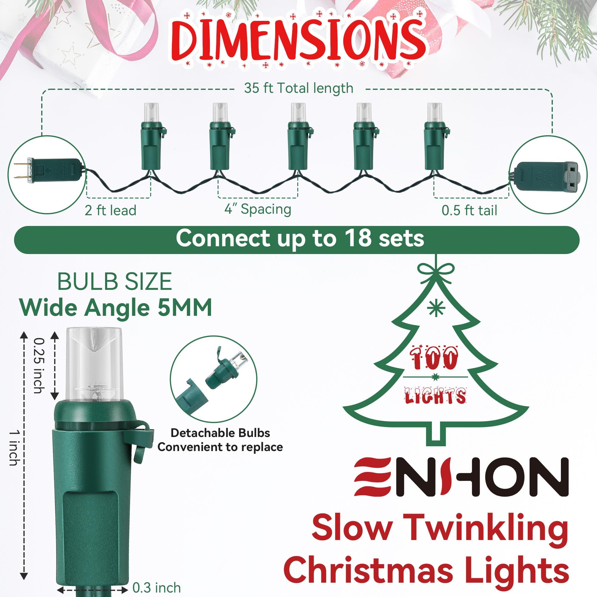 Snapklik.com : Enhon Slow Twinkling Christmas Light, 100 Lights 35 Ft ...