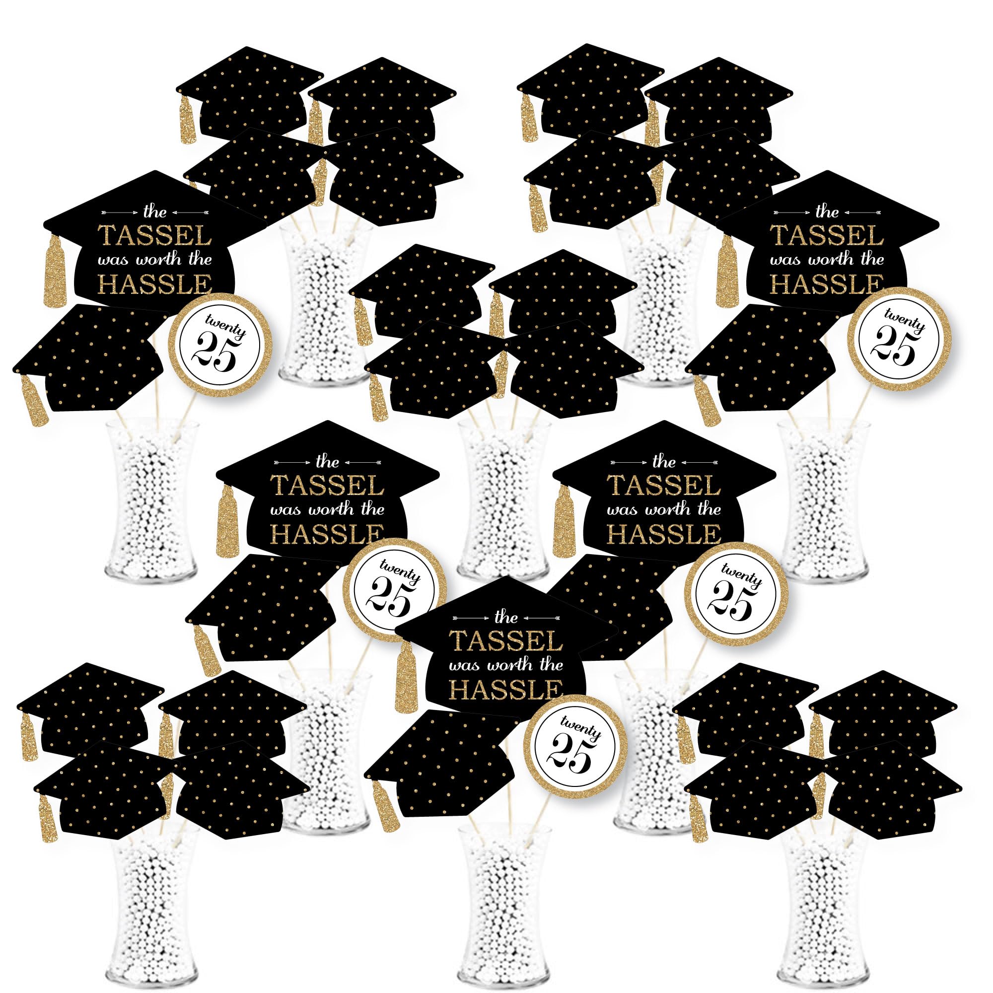 35-Piece Graduation Centerpiece Sticks - Black & White 2024 Grad Party Decor, DIY Table Toppers