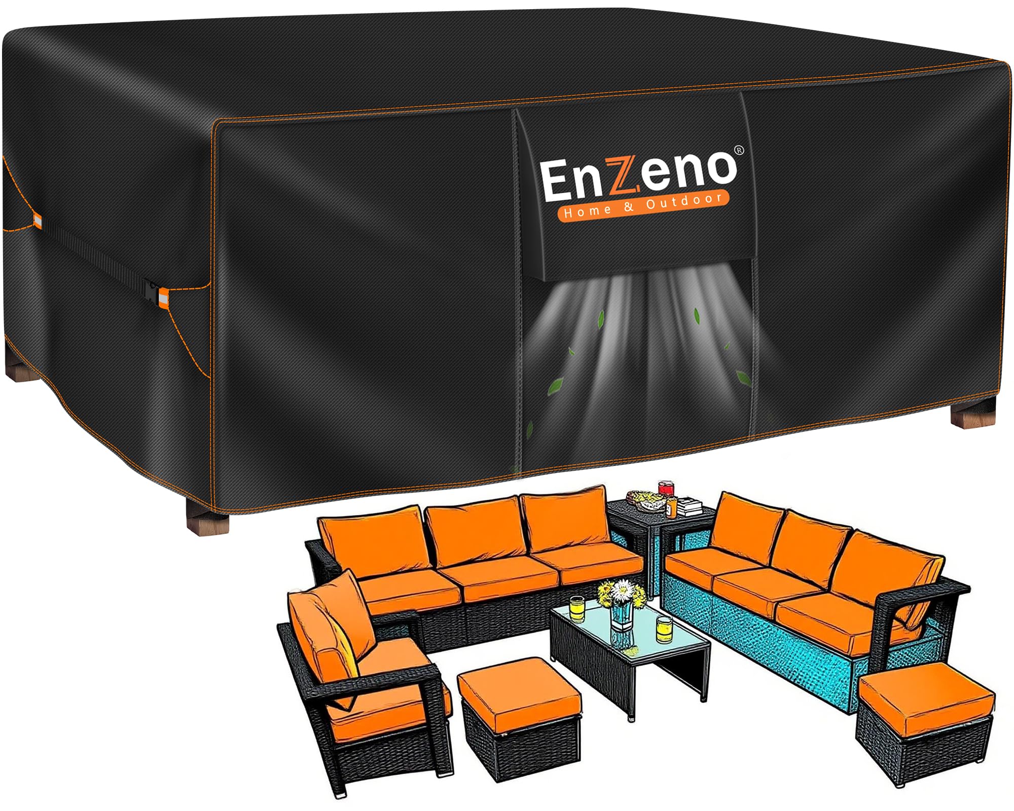 Enzeno Large Garden Furniture Cover，280x205x106cm Outdoor Garden Furniture Set Covers Waterproof，420D Heavy Duty Patio Furniture Covers for Outside，Windproof,&Anti-UV for Chair and Table Rattan Sofa