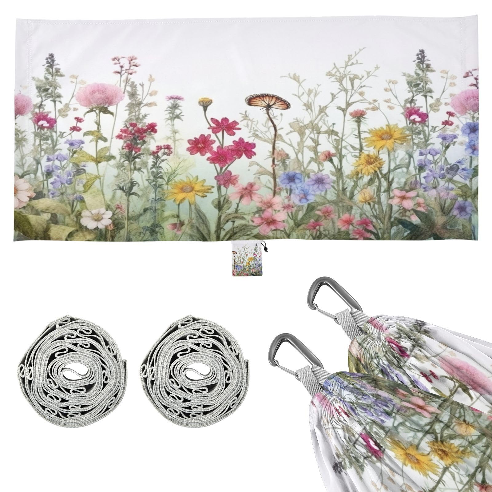 Haskirky Watercolor Flower Camping Hammock, Single Portable Hammocks with Tree Straps & Attached Carry Bag, 330Lbs Capacity Perfect for Outside Indoor Hiking Beach Backpack Travel