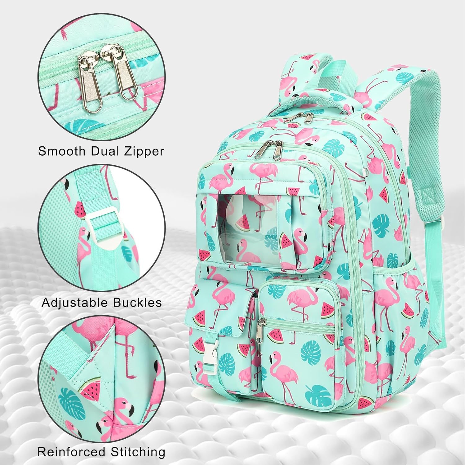 Flamingo School Backpack for Girls, Kids Bookbag Elementary Middle High School Bags Women Laptop Back Pack Travel Daypacks