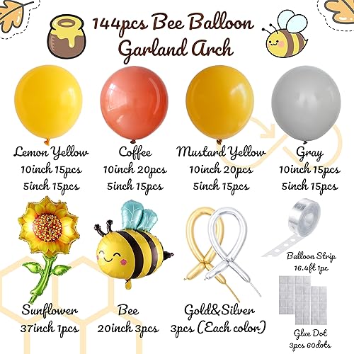 Miniatura 2 de Kit de arco de guirnalda de globos de abeja, 144 globos amarillos de café con globos de aluminio de girasol de abeja para Acción de Gracias,