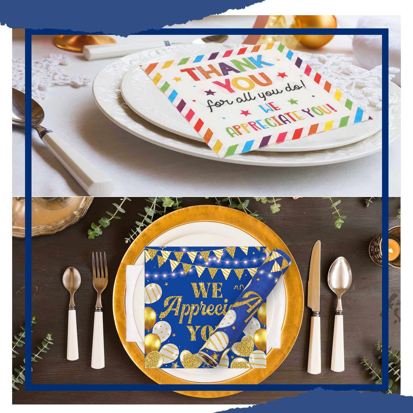 Chiisong 100 servilletas de agradecimiento con texto en inglés "We Apreciate You", servilletas decorativas Thank You for All You Do para empleados, profesores, médicos, voluntarios, decoraciones de
