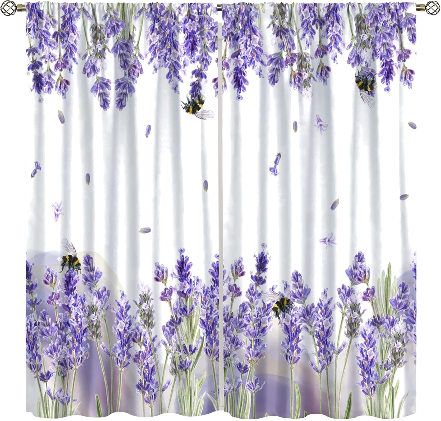 Lavender Floral Curtains, Lavender Flower Purple Window Treatments for Living Room Girls Woman Room Decor, Luxurious Elegant Purple Drapes 2 Panels, 42×54 Inch