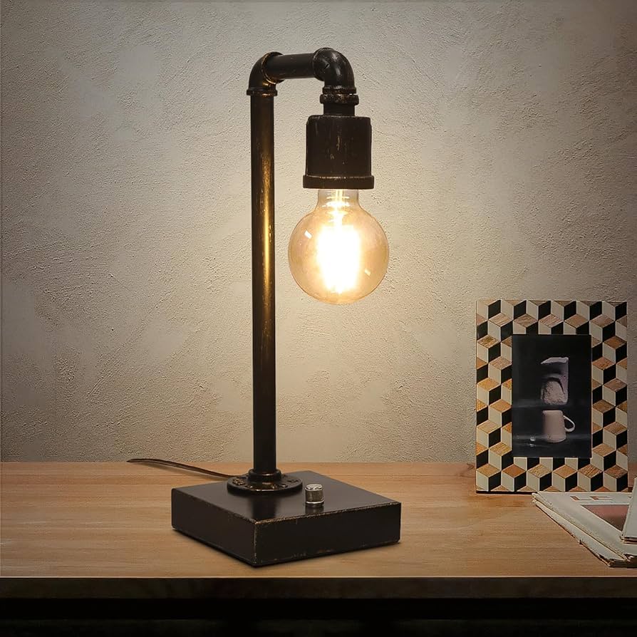 Industrial Table Lamp, Vintage Bedside Lamp with USB C and