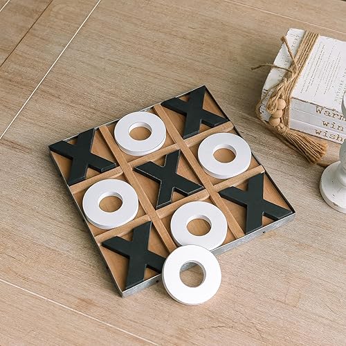 Miniatura 2 de NIKKY HOME 12x12 Inch Large Tic Tac Toe Wood Board Game Classic Coffee Table Decor Decorative Wooden Travel Game for Family