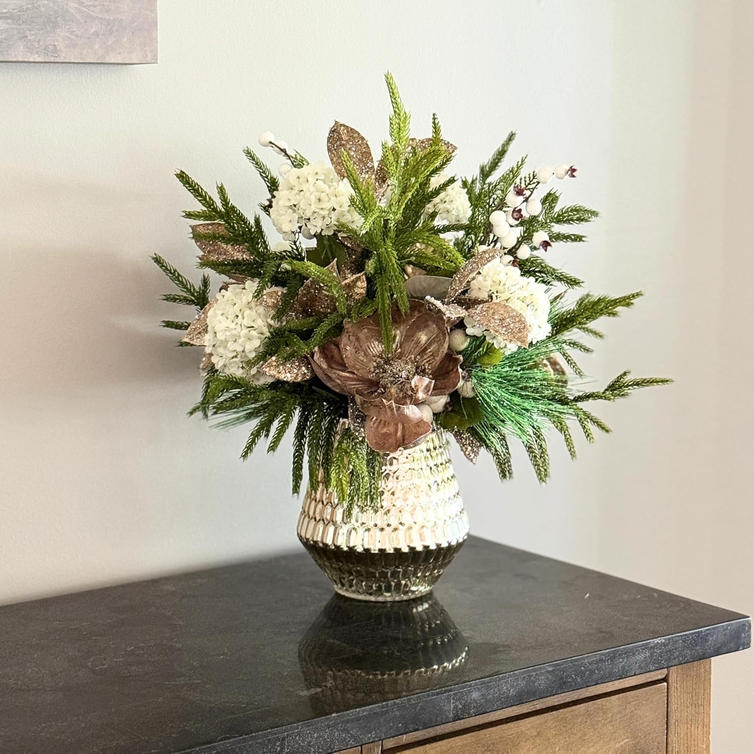 Sparkling Season - Holiday Florals, Large-Size Faux Floral Arrangement, Premium Artificial Indoor Flower Display with Beautiful Blooms and Foliage - Artificial Plants & Flowers