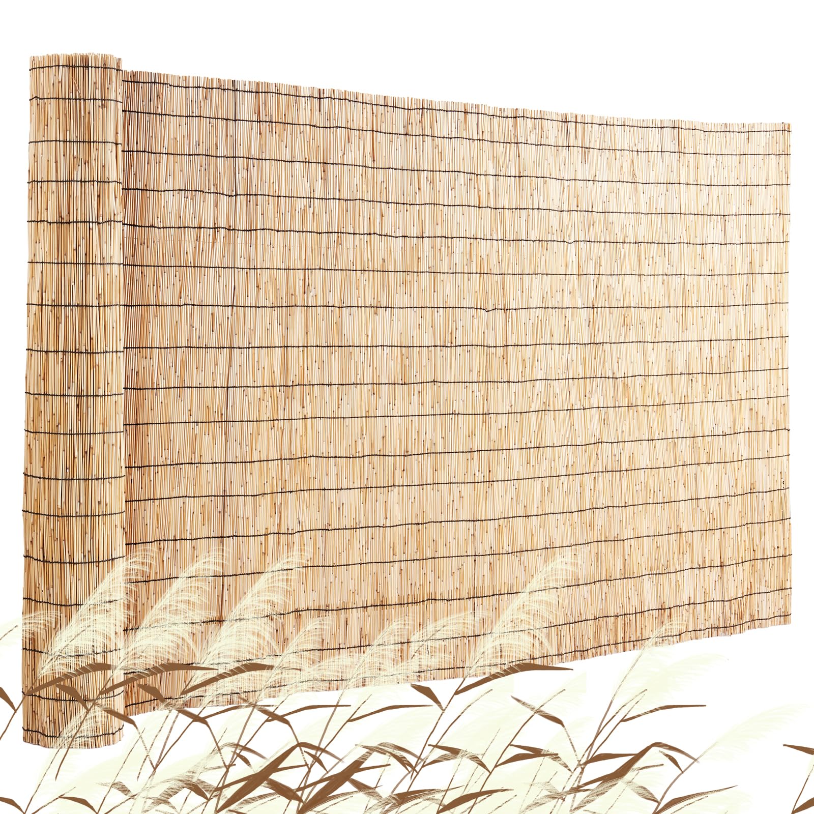 VEVOR Natural Reed Fencing, 5.5 ft x 16.4 ft, Reed Screen Curtain Balcony Fence Roll for Outdoor Backyard Patio, Decorative Fence for Backyard Garden Fencing Divider, Privacy Screen Panel Curtain