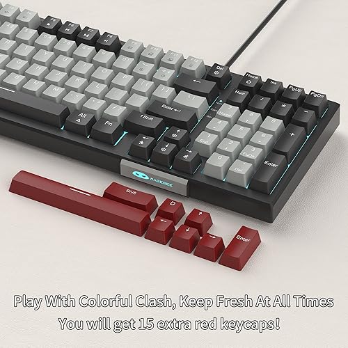 Miniatura 6 de MageGee Teclado mecánico, teclado de videojuegos con cable Star Sky retroiluminado ultra delgado con interruptores azules, 98 teclas para PC,