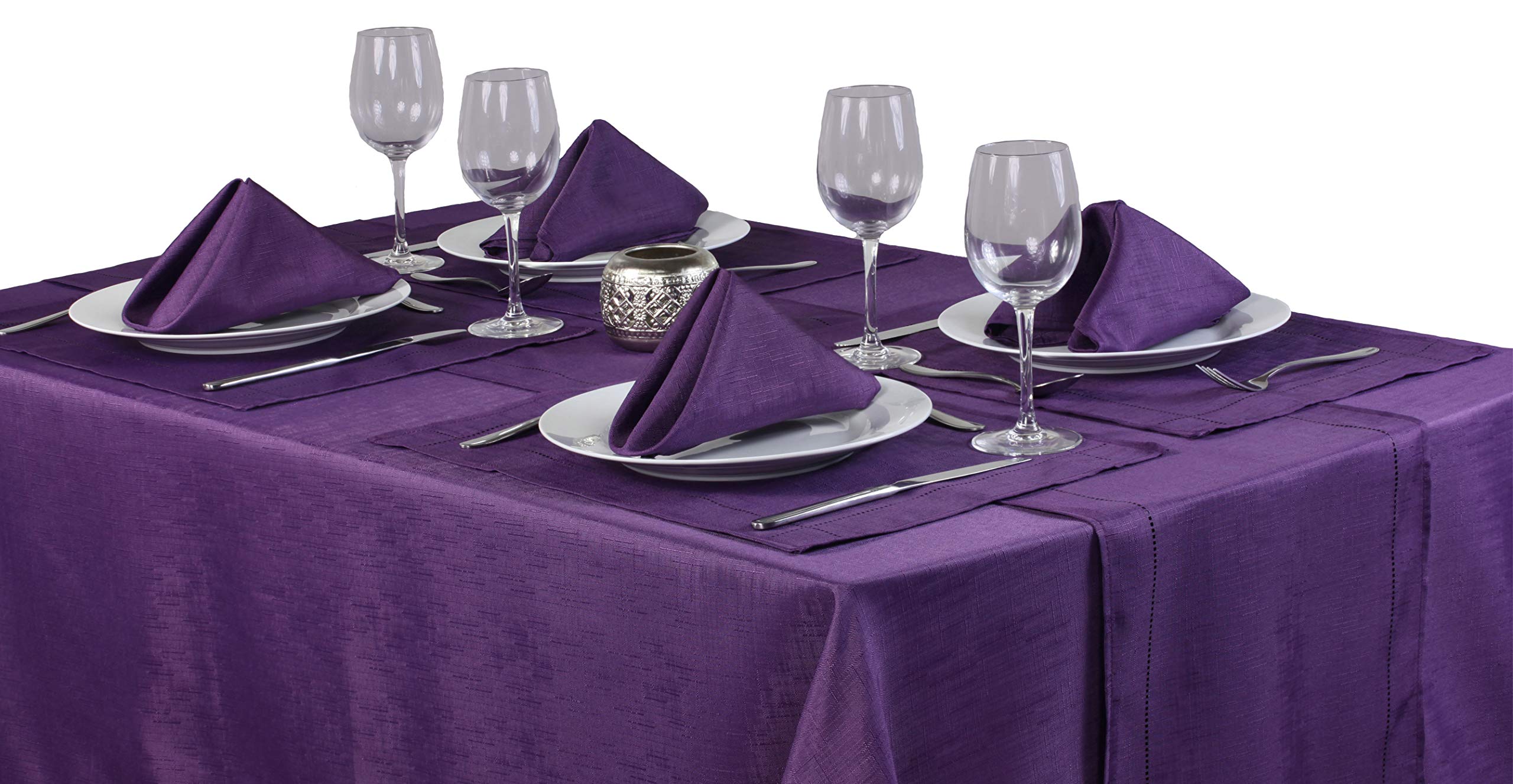 Linen Look Soft Feel Easycare Slubbed Purple 52in x 70in (132cm x 178cm) Oblong (Rectanglular) Tablecloth Approximately. Ideal For 4-6 Place Settings. by Signature Collection