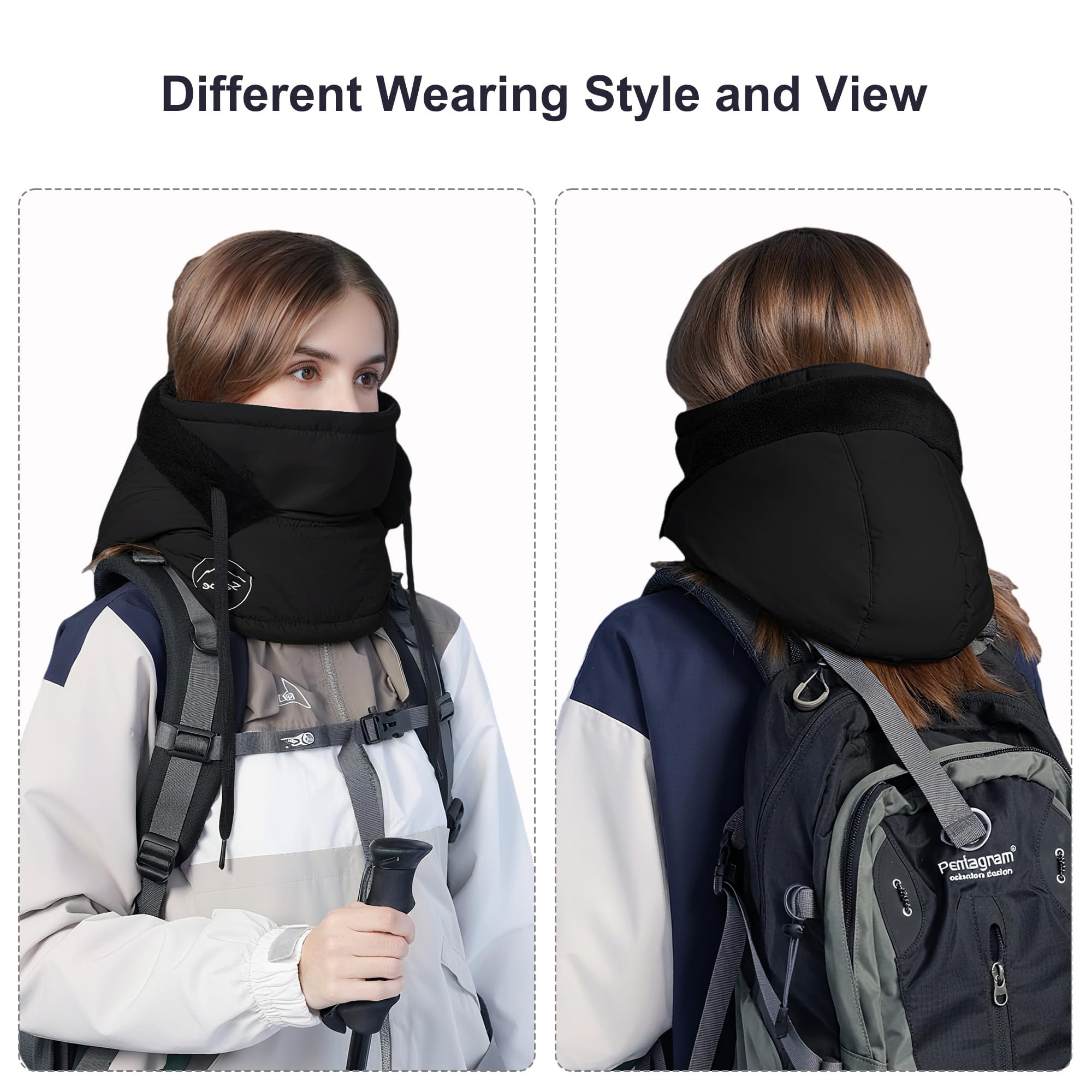 SYPRAM PRODUCTION Winter Hooded Scarf | Fleece-Lined Hooded Mask | Thermal Balaclava for Women | Insulated Face Mask for Winter | Winter Hat | Ski Mask with Hood (in, Alpha, Free Size, Black) 1