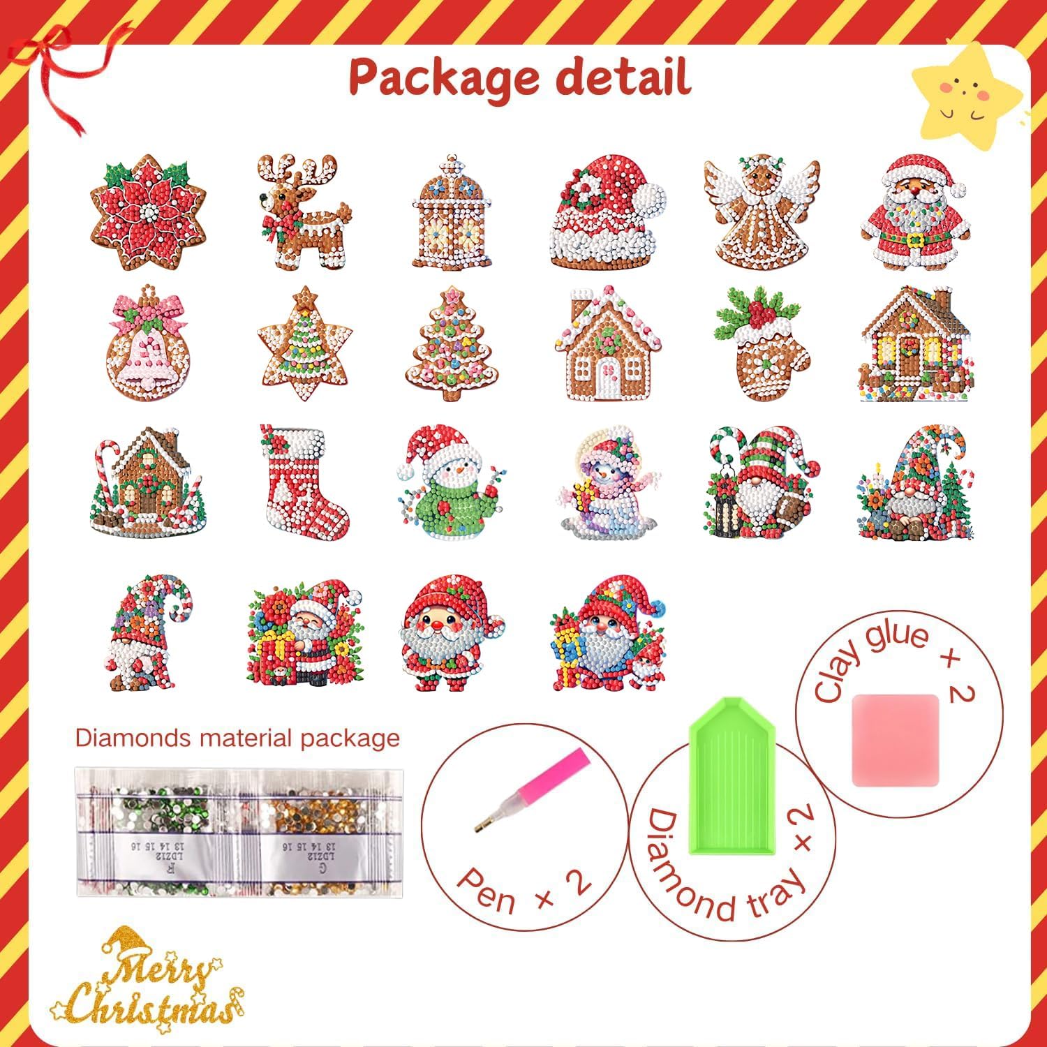 bleihum 48 Pcs Diamond Art Stickers for Kids Ages 4-8-10-12, Christmas Diamond Painting Stickers Kit for Kids, DIY Mosaic Sticker Art Kits for Girls Boys Gifts