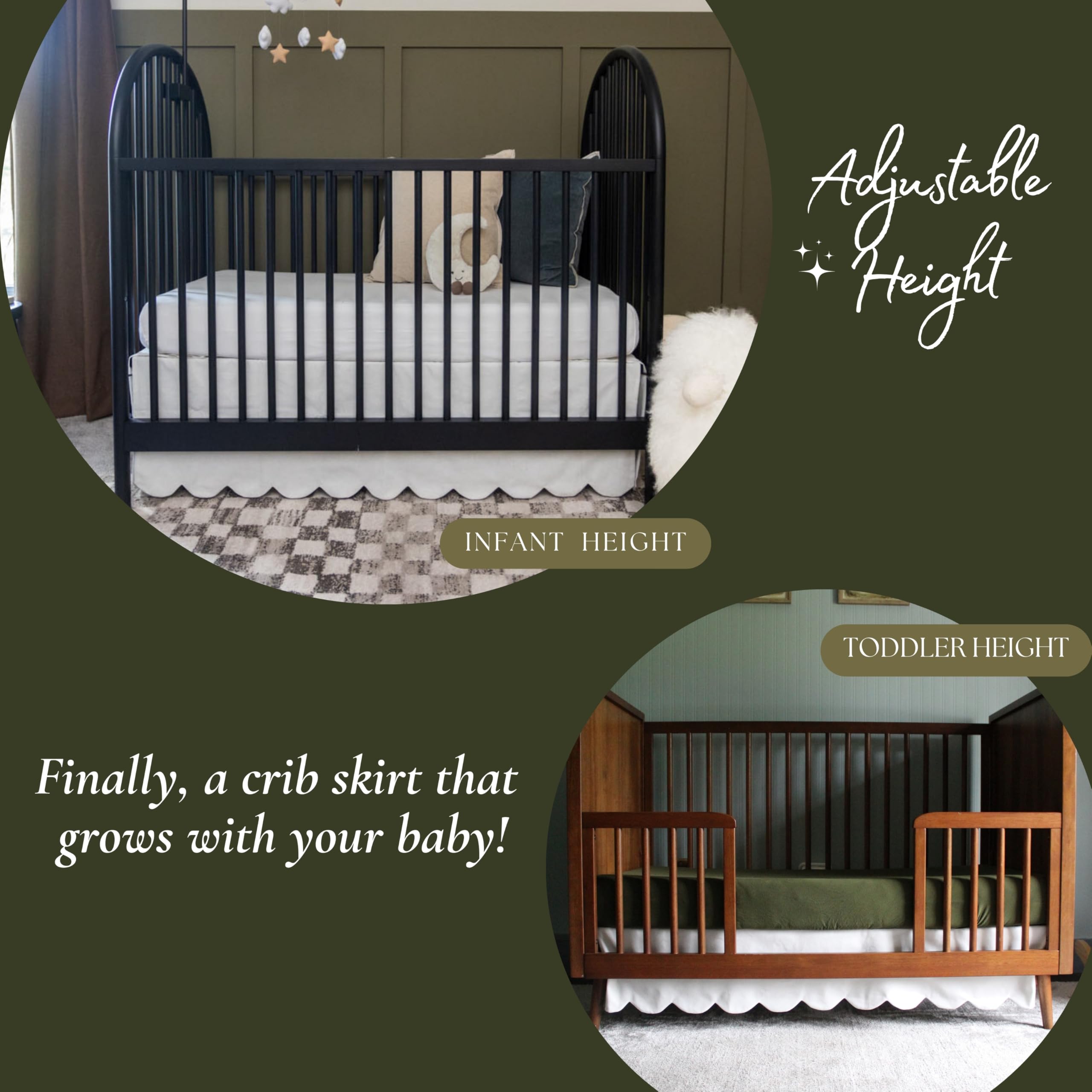 White Scalloped Crib Skirt (Front/Two Sides) - Adjustable Crib Skirt - Linen Crib Skirt Girl Crib Bedding - White Crib Skirt Neutral - Crib Dust Ruffle Bed Skirt Crib Skirt Boy - Baby Crib Bed Skirt