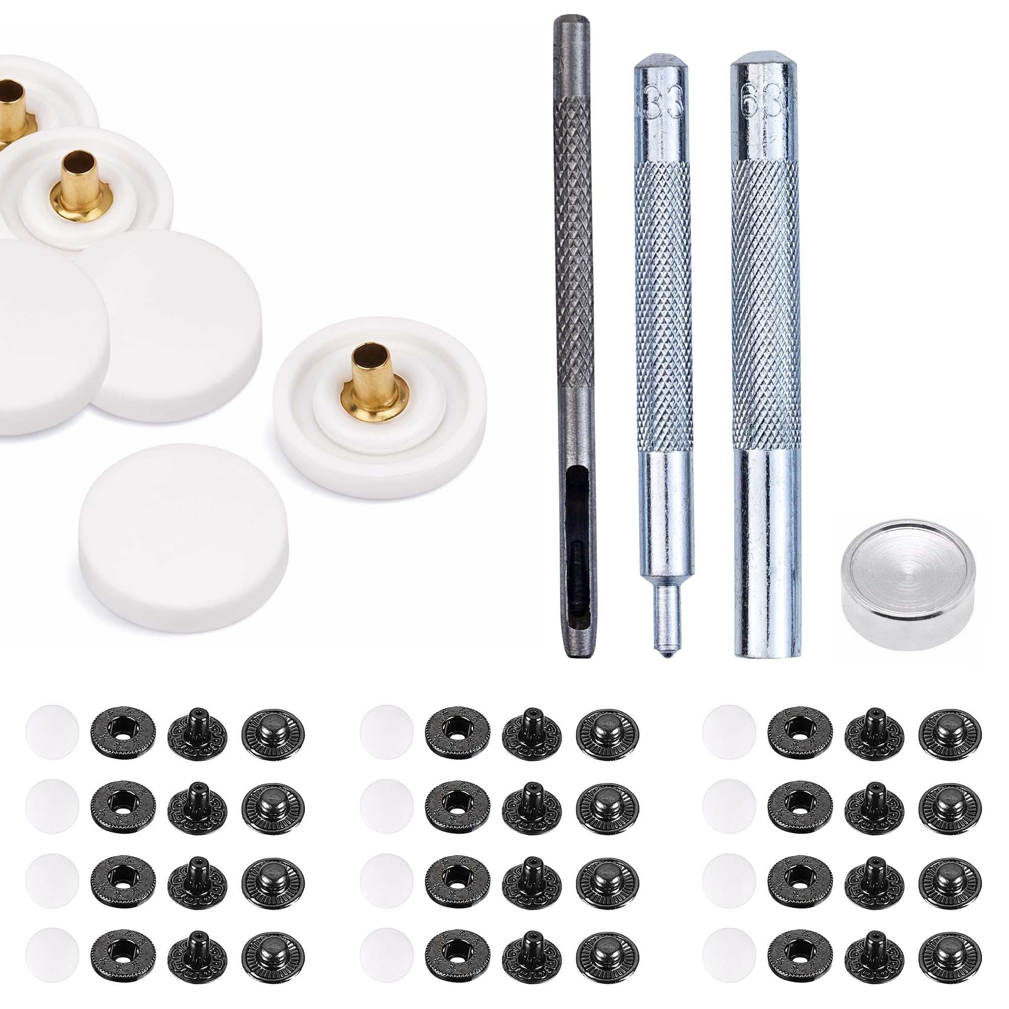 Trimming Shop 15mm S Spring Press Studs with Fixing Tool, White, 100pcs