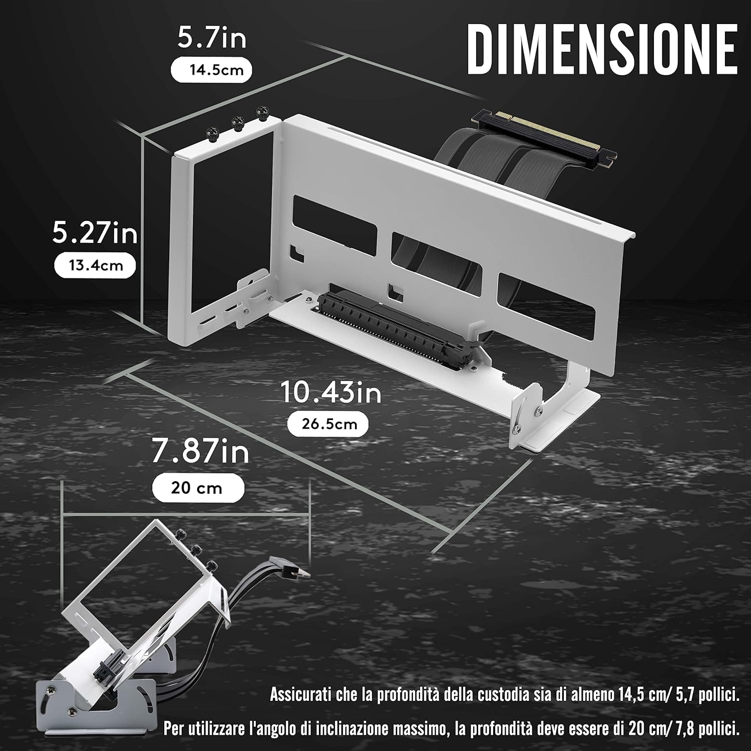 EZDIY-FAB Staffa di Montaggio PCIe 4.0 GPU Supporto per Scheda Grafica Regolazione Multi-Angolo, Kit di Supporto VGA per Scheda Video con Cavo Riser PCIe 4.0 X16 Gen4 17cm/6.69in-Nero