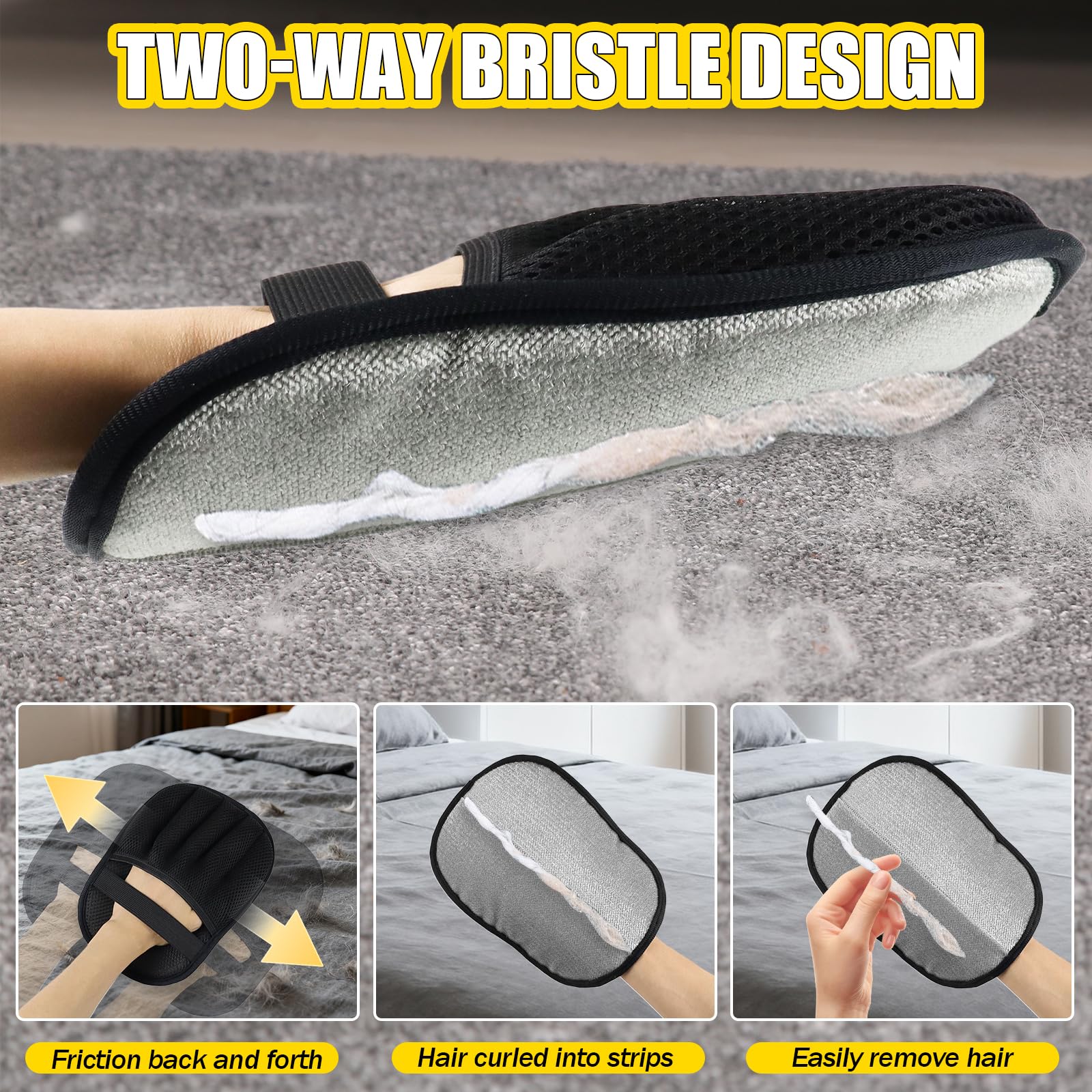 3 Pièces Gant Anti Poils Animaux, Gants électrostatiques d'épilation pour Animaux de Compagnie, Gant Poil Chat & Chien, Gant Poils Animaux Double Face Réutilisable, pour Tapis, Canapé