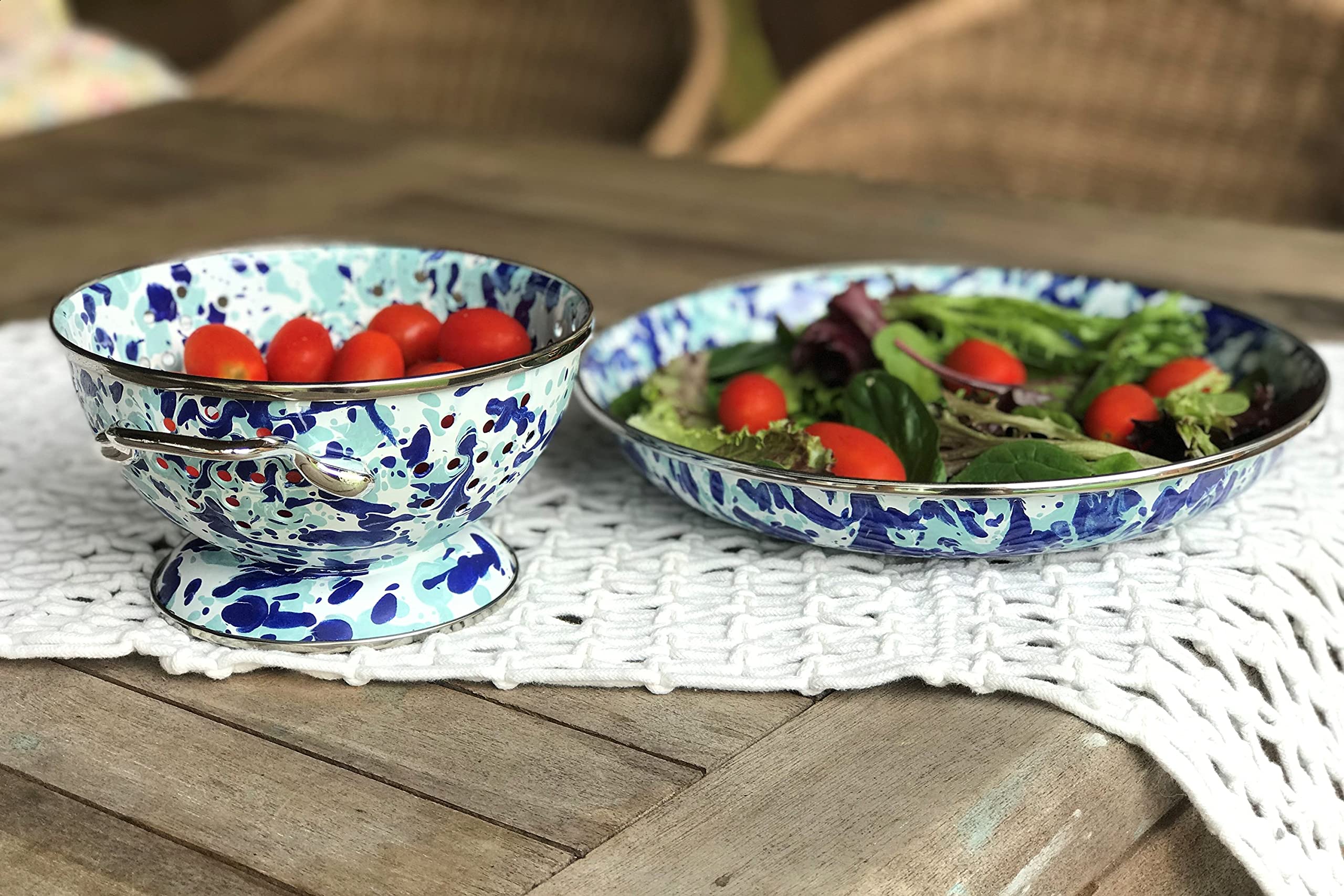 Golden Rabbit Enamelware - Set di 4 piatti da pasta da 25,4 cm, motivo oceano