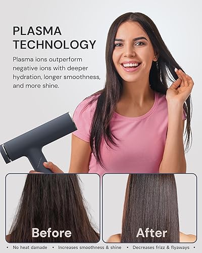 Miniatura 5 de Secador de pelo de iones de plasma con difusor para cabello rizado, secador profesional de alta velocidad de 110000 RPM con iones de plasma, secador