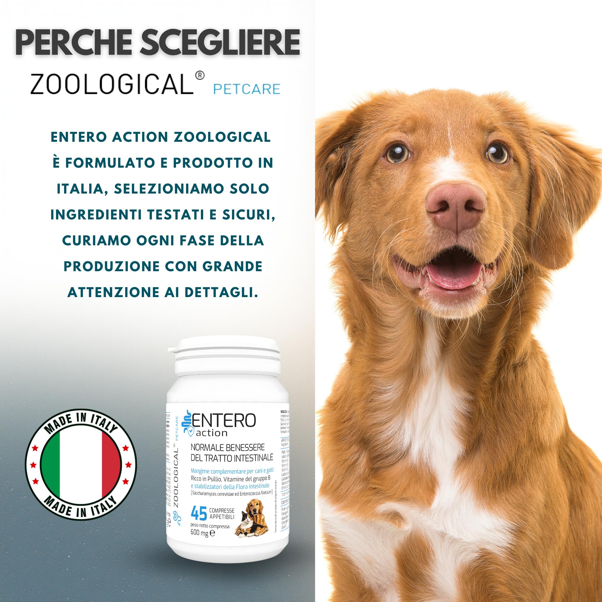 Zoological Probiotici per Cani e Gatti, 45 Compresse Appetibili, Fermenti Lattici per la Flora Intestinale con Prebiotici e Vitamina B, Rafforza il Sistema Immunitario, Normalizza le Feci