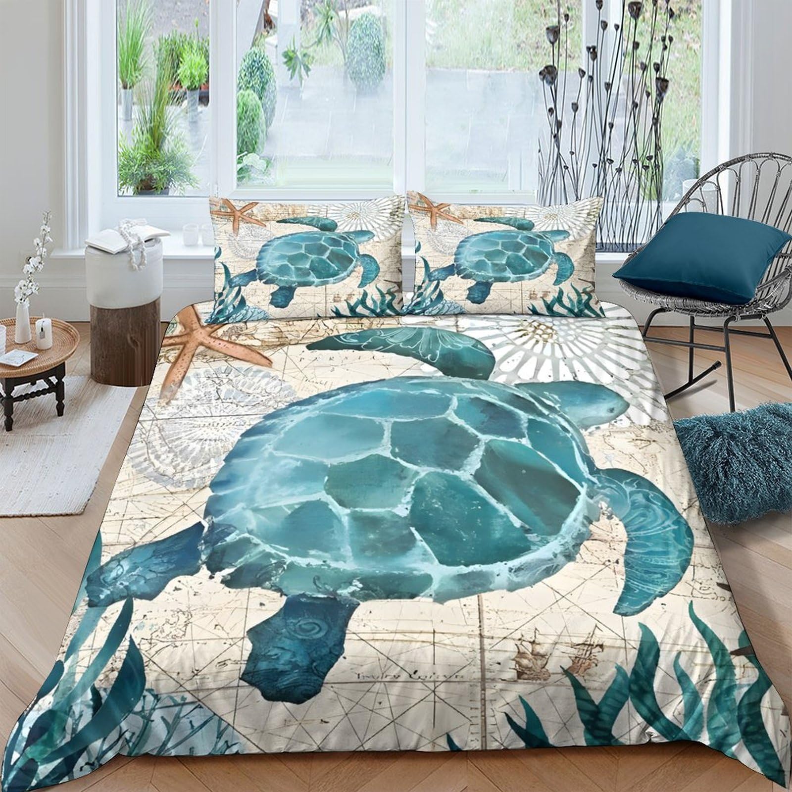 Ctjqhvkz Style-10 3D Printed Ocean Turtle Fitted Sheet Microfiber Soft Breathable Seaweed Mattress Cover For Bedroom Guest Room Decor Single（135X200cm）