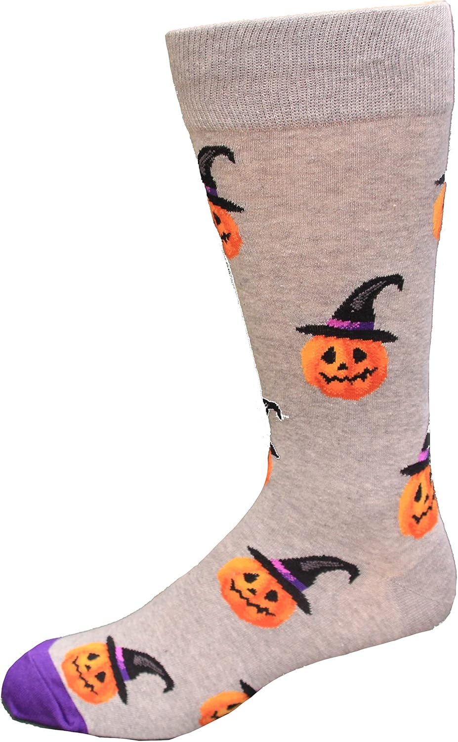 Hot Sox Men's Witch Pumpkin Crew Sock 1 Pair, Grey Heather, Men's 10-13