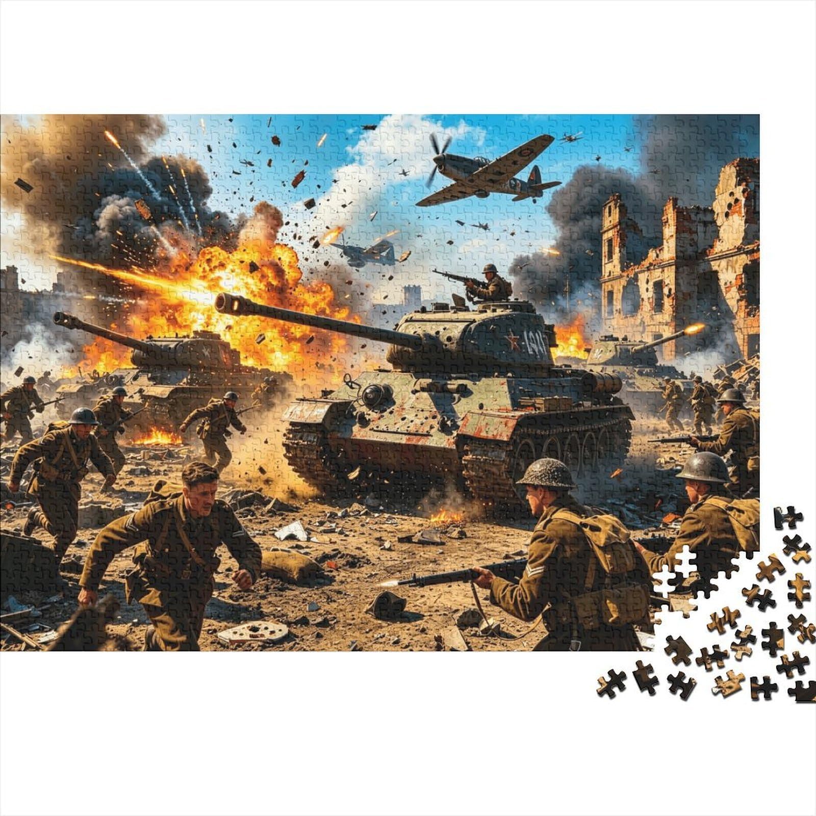 WWII Battle Scene Jigsaw Puzzle 1000Pc Recycled Paper Historic Warfare Puzzles for Adults Fun And Challenging Family Game Holiday Blessings Gift for Men 38x26cm/1000pcs