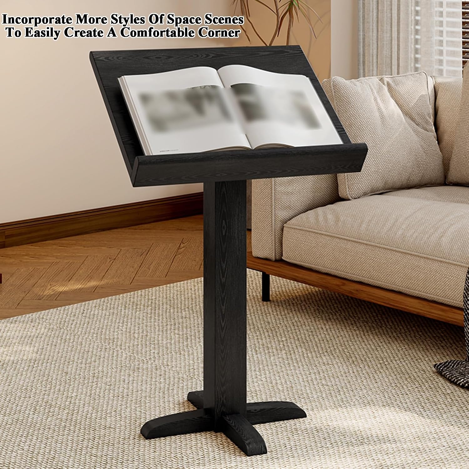 Floor Book Stand,Solid Wood Standing Reading Rack,Sturdy Podium Stand,for Office School Home,Screw Assembly(Color2)
