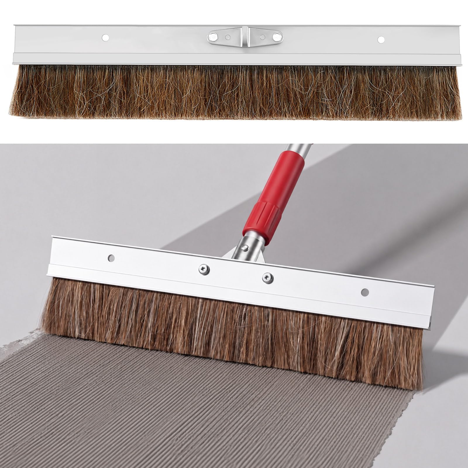Hushee 24 inch Aluminum Backed Concrete Broom, Horsehair Fibers