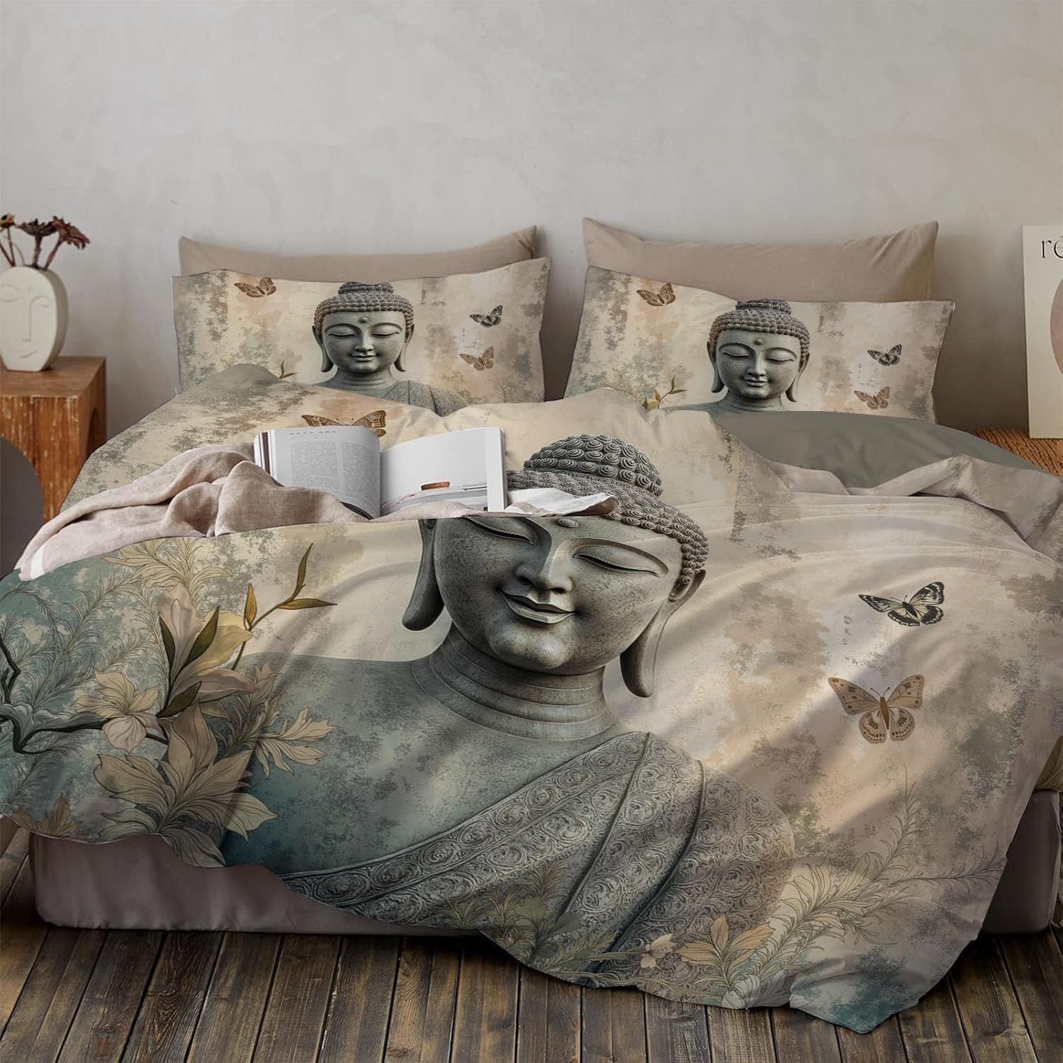 Ancient Thai Buddha Statues Duvet Cover Set Soft Lightweight Bedding Set with 2 Pillowcasetraditional Art Kids Boys Girls Teens Quilt Cover with Zipper Closure Double 90" X 90"