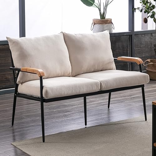 Miniatura 7 de INZOY Sofá moderno de mediados de siglo con respaldo y cojín extraíbles sofá de oficina de 2 asientos para dormitorio pequeño marco de rejilla de