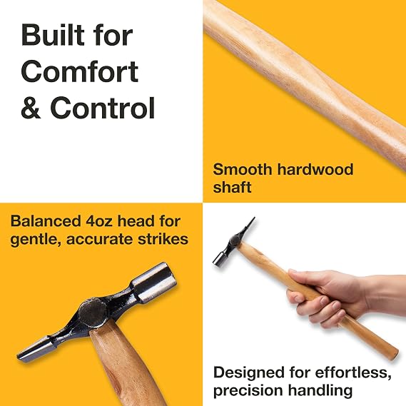 Amtech – Pin Hammer, Precision Tool for Upholstery and Fine Fixing Jobs, Lightweight with Drop Forged Head and Durable Hardwood Shaft (4oz/110g)
