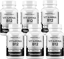 Kit 6 unidades Vitamina B12 Metilcobalamina 550mg 9,94mgc | Provitalli | Alta Absorção e Biodisponibilidade | Suporte para Energia, Foco e Sistema Imunológico | 90 Pastilhas Mastigáveis | Sabor Morango