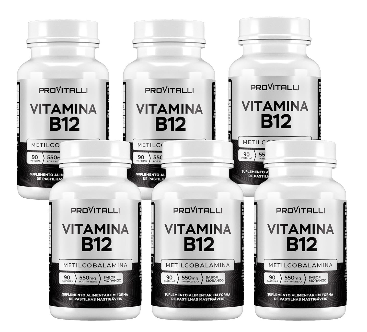 Kit 6 unidades Vitamina B12 Metilcobalamina 90 Comprimidos Mastigáveis | Provitalli | Alta Absorção e Biodisponibilidade | Suporte para Energia, Foco e Sistema Imunológico |…