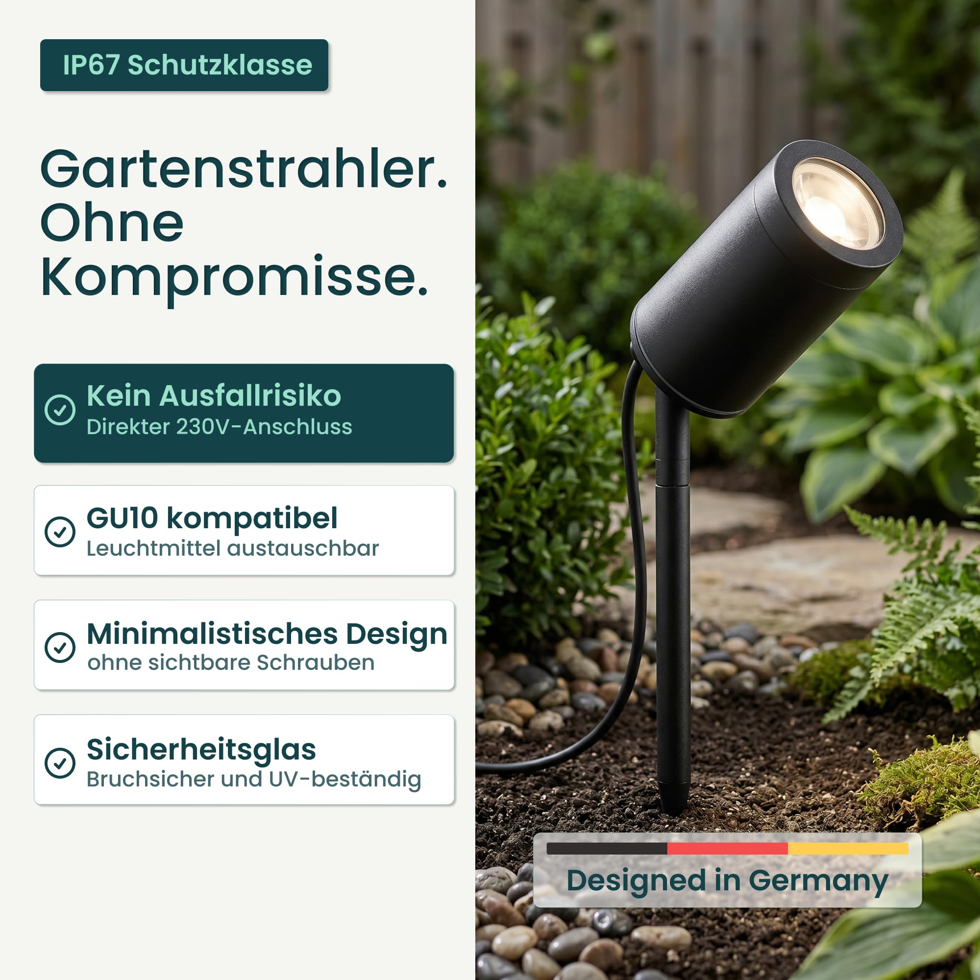 Lambado Premium LED Gartenstrahler mit Erdspieß 5W GU10 warmweiss schwarz wasserfest IP67 schwenkbar 1,5m Kabel