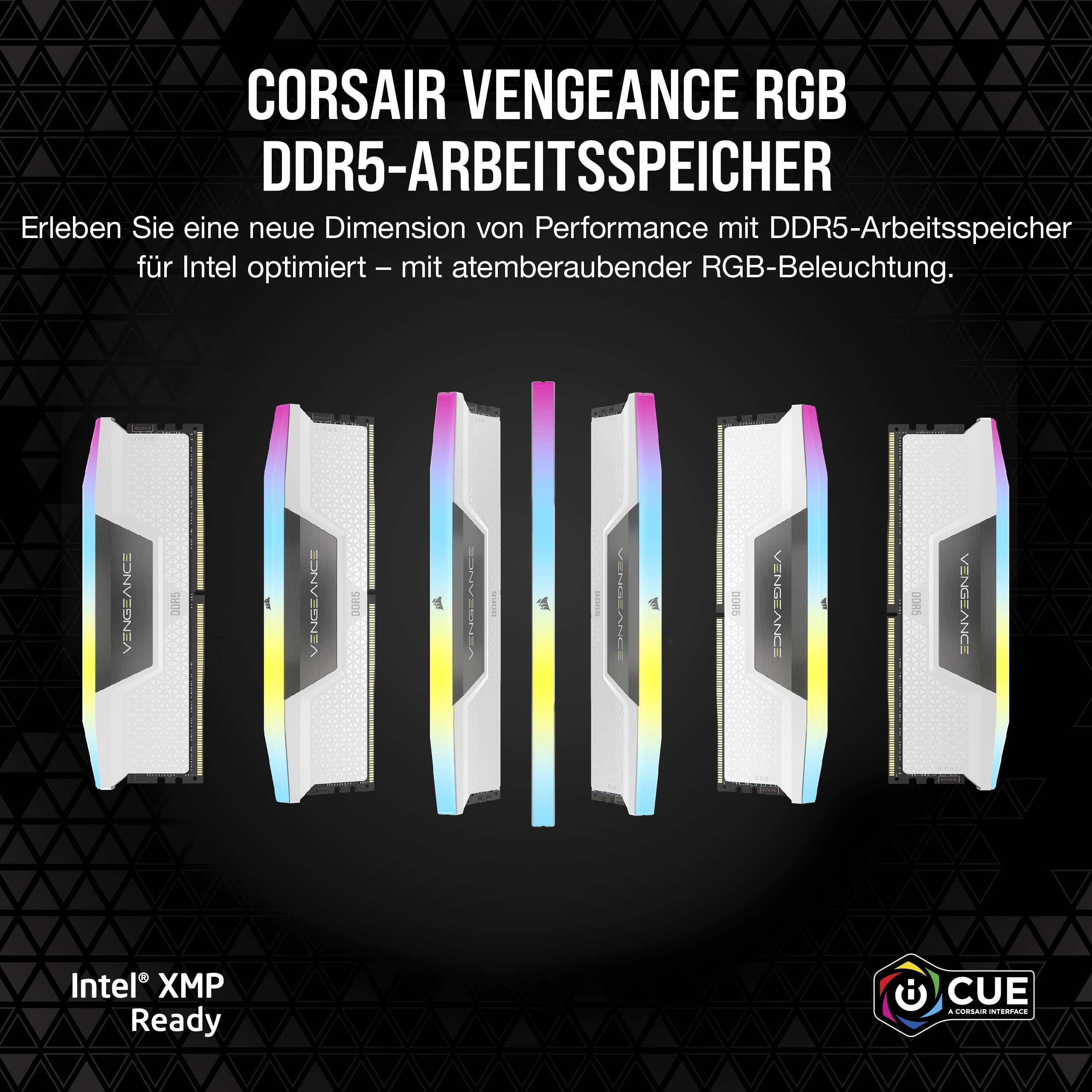 CORSAIR Vengeance RGB DDR5 RAM 32GB (2x16GB) Bis zu 6000MHz CL36 Intel XMP 3.0 Desktop-Arbeitsspeicher – Weiß (CMH32GX5M2E6000C36W)