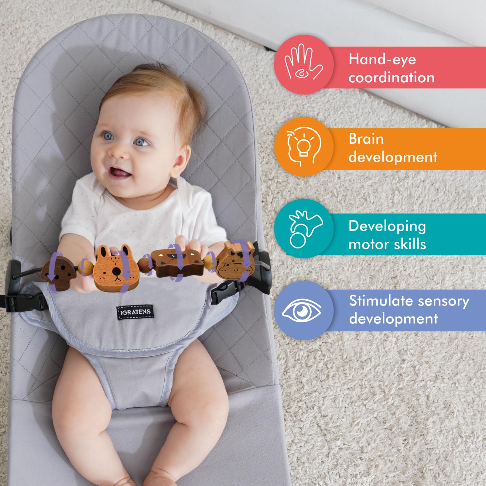 iGRATENS Baby Bouncer Toy Bar, Toy Bar for Baby Bouncer Soft & Bliss, Easy to Attach and Remove - Image 2