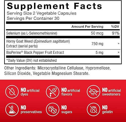Miniatura 5 de Force Factor Horny Goat Weed for Men, Natural Male Drive and Vitality Suplemento con ingredientes naturales para una absorción superior, serie