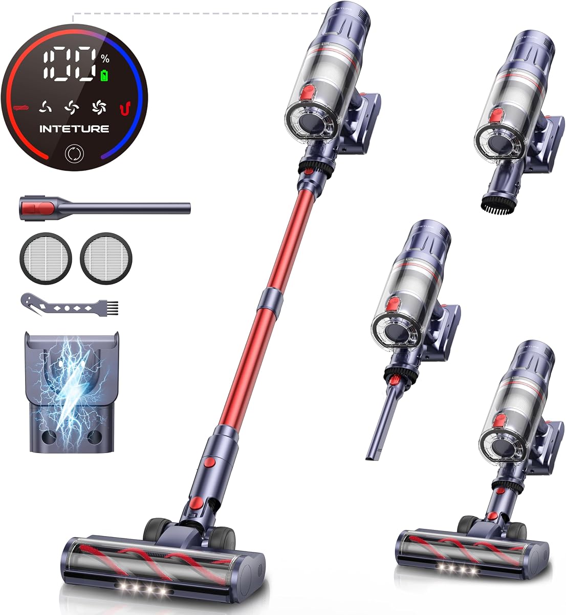 Aspiradora Inalámbrica, 650W 55Kpa 70 Minutos Aspiradoras para el Hogar con Modo Automático/Pantalla LED, Aspiradora Inalámbrica Autoportante Liviana, Aspiradora Inalámbrica Recargable para Pelo de Mascotas/Alfombras/Suelos