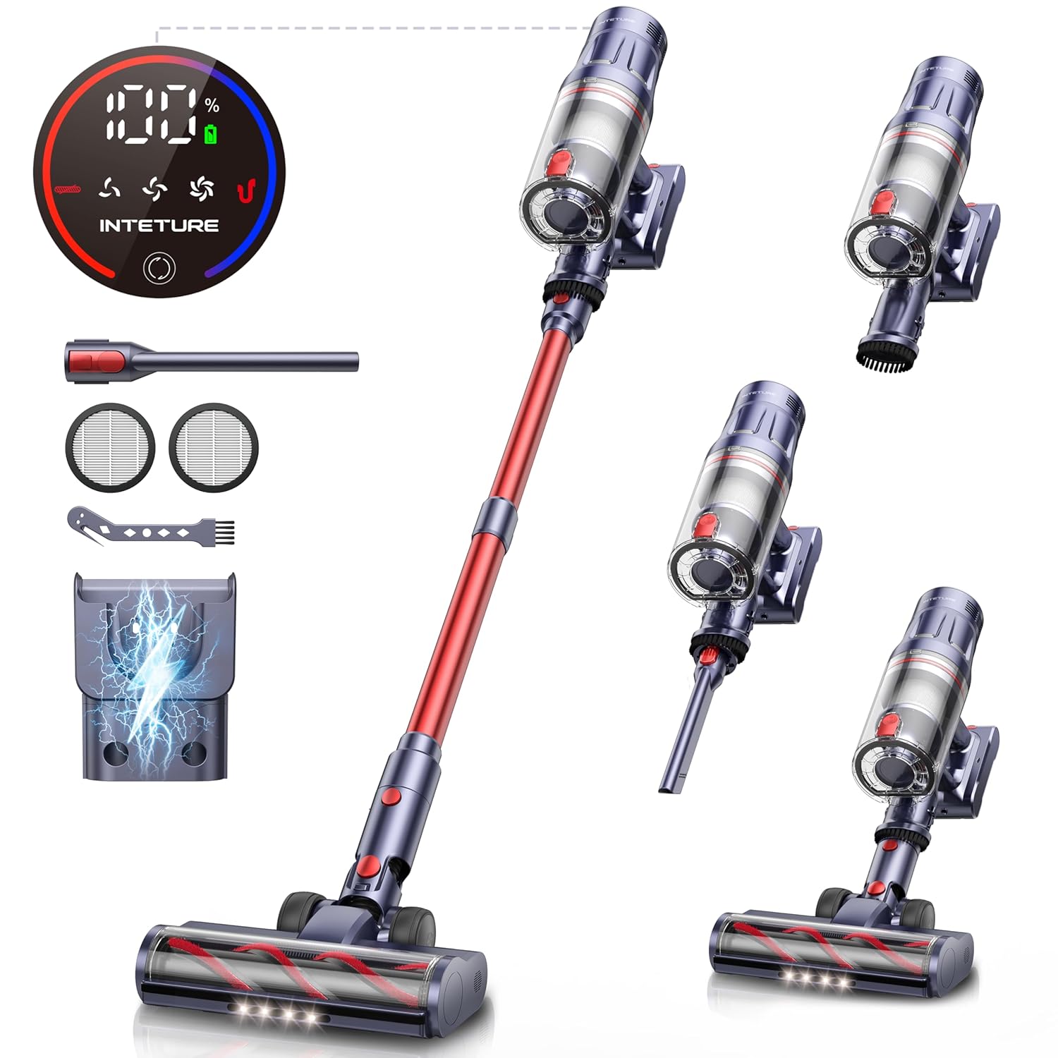 Cordless Vacuum Cleaner 600W 50Kpa 65Mins Vacuum Cleaners for Home Self-Standing Stick Vacuum with Touch Screen Wall Charging