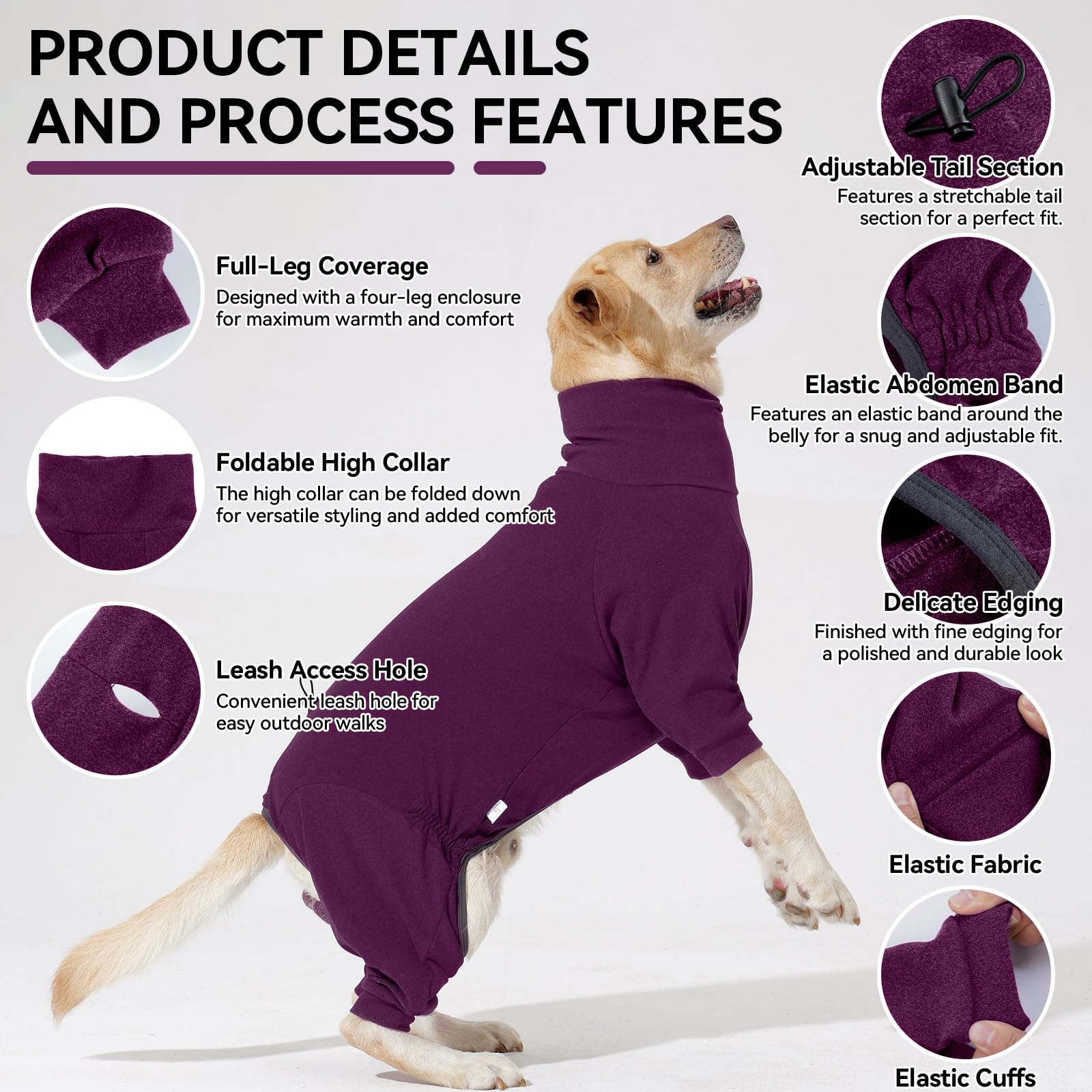 Hjyokuso Dog Fleece Jumper with Legs, Soft Stretch Winter Pullover with High Neck and Adjustable Fit, Full Body Dog Pajamas - Image 3