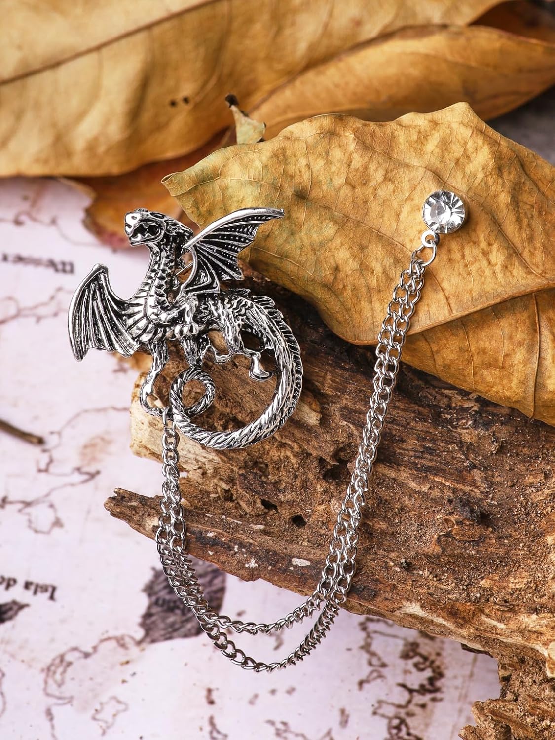 HAQUIL Dragon Brooch Pin Silver Plated Vintage Lucky Accessories Key Ring Jewelry for Men Women - Image 2