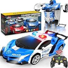 Dolanus Remote Control Police Car - RC Car Transform Robot, Flashing Light, 2.4Ghz, 360 Degree Rotating, Toys for Ages 5-7, Kids Toys, Birthday Gifts for 3 4 5 6 7 8 10 12 Years Old Boy Blue