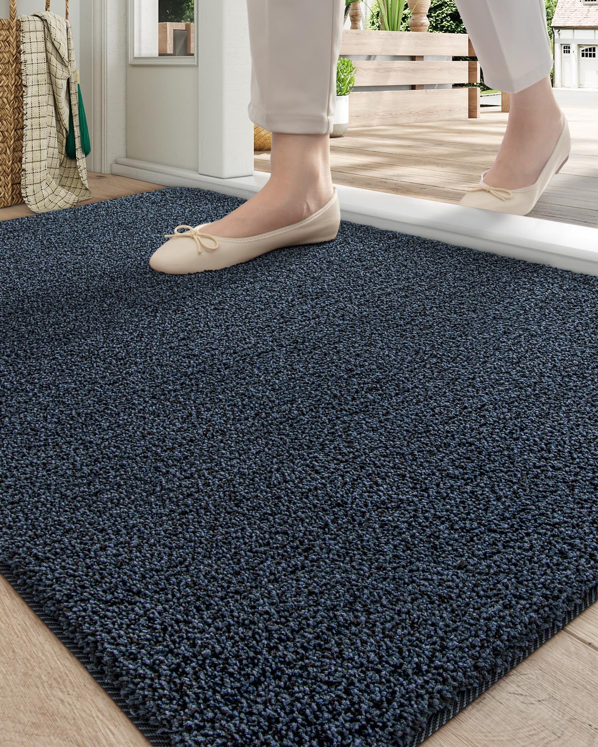 Paillasson antidérapant lavable marron et bleu mélangé de 50x80 cm pour entrée