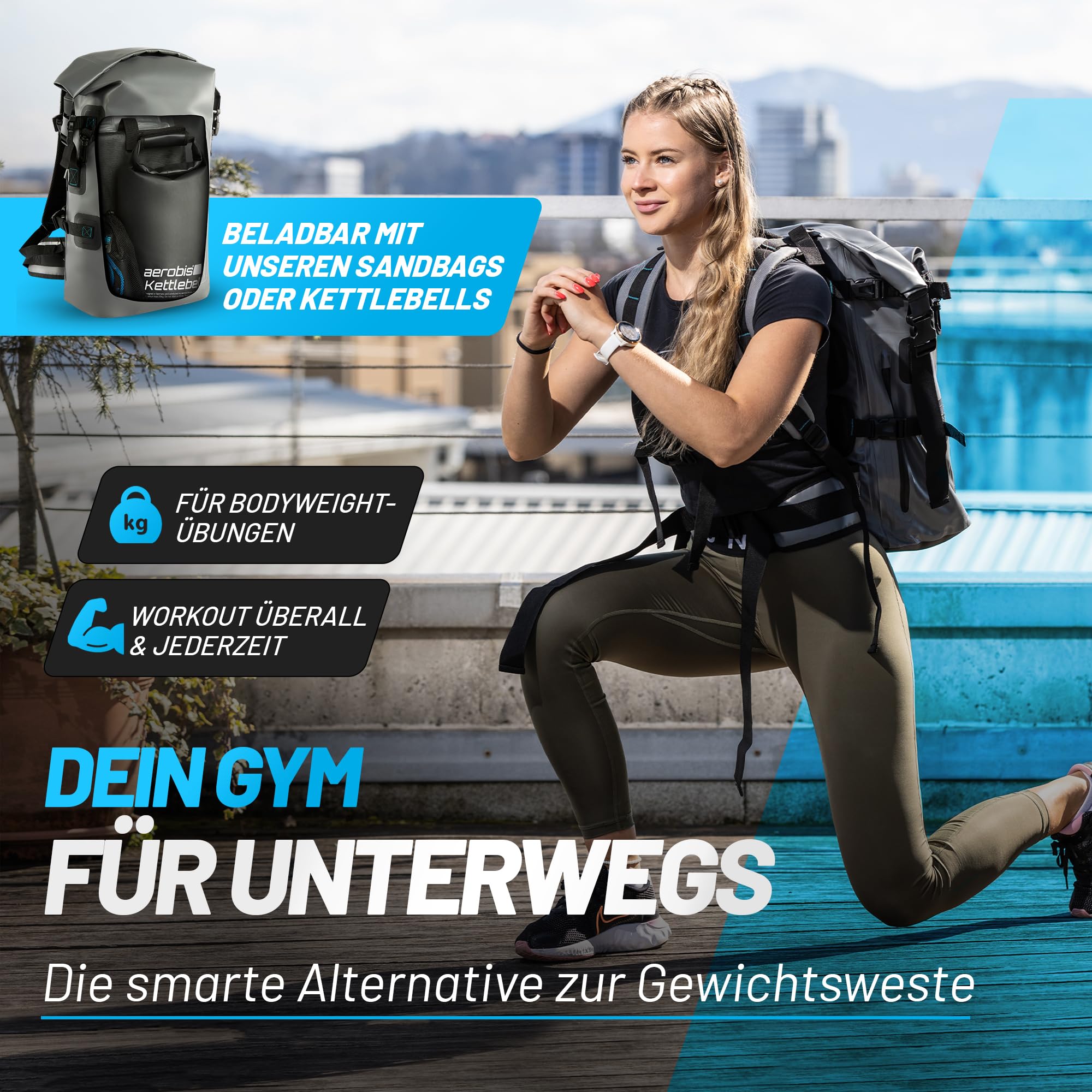 aerobis® Rucksack wasserdicht - 100% mit Rolltop Verschluss | Ideal für Wandern, Büro & Fitness - vielseitiger Sportrucksack - Inkl. verstärkter Rückenteil - für Herren & Damen
